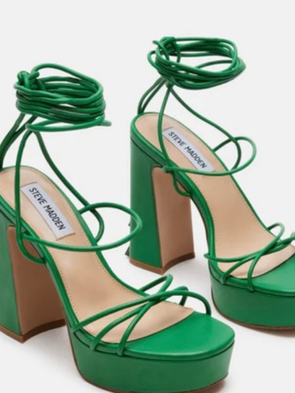 Steve Madden Emerald Green Lace-Up Block Heel Sandals